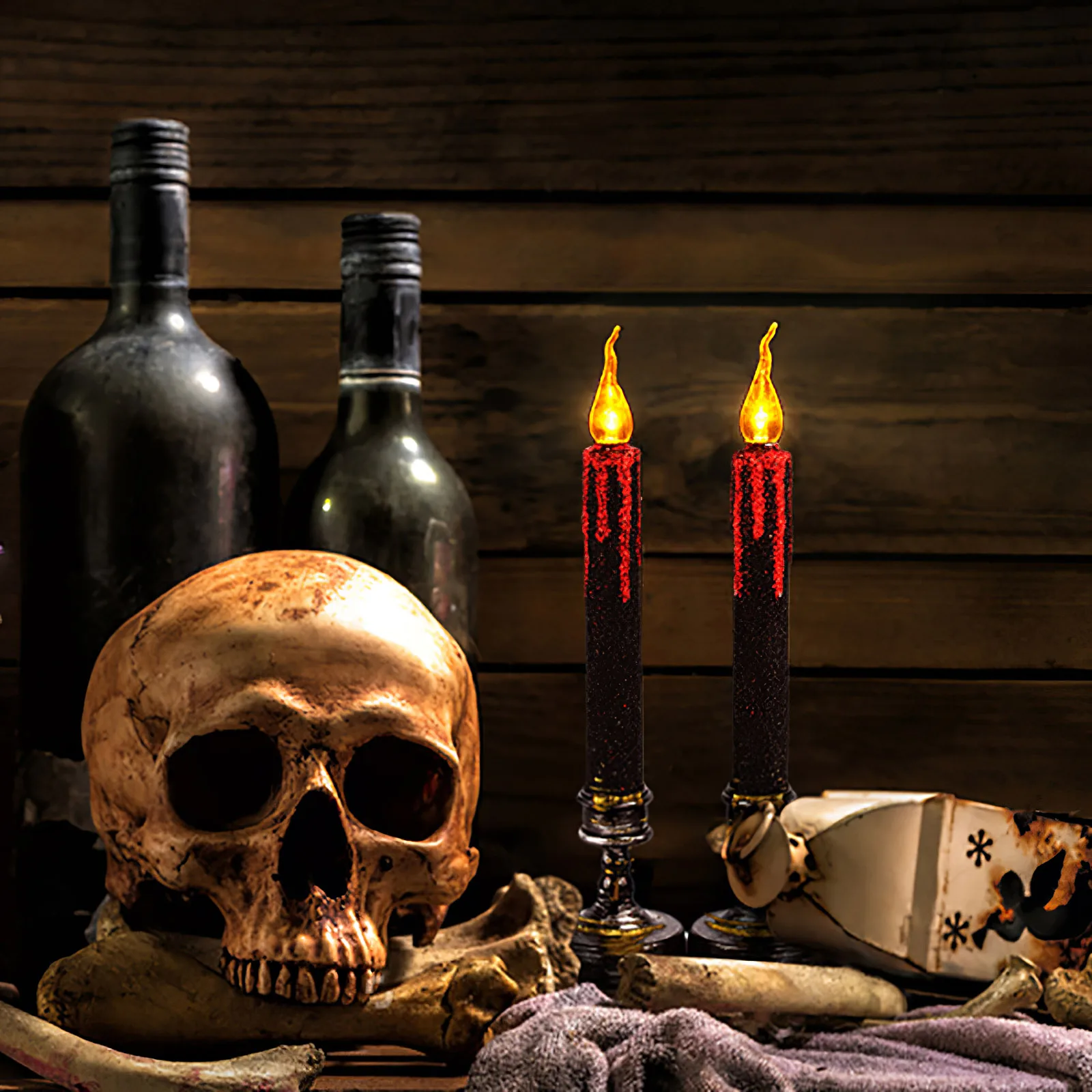 2pcs Halloween Candle Light LED Yellow Flash Candlestick Table Top Decoration Party Happy Decor For Home | Дом и сад