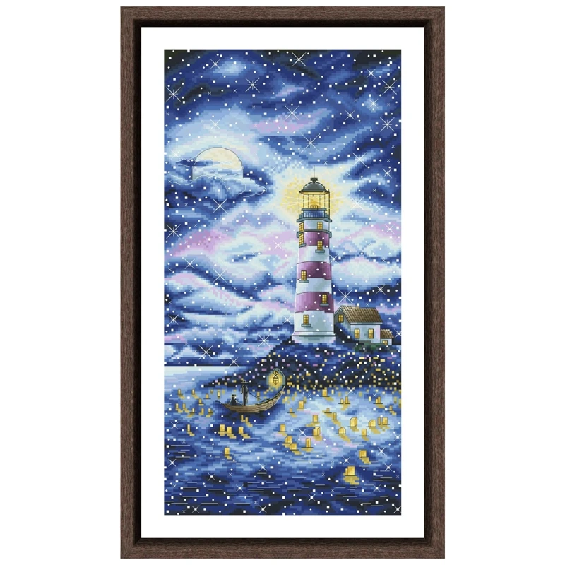 

Blue starlight lighthouse cross embroidery kit pattern design 18ct 14ct 11ct unprint canvas Cross-stitch DIY needlework