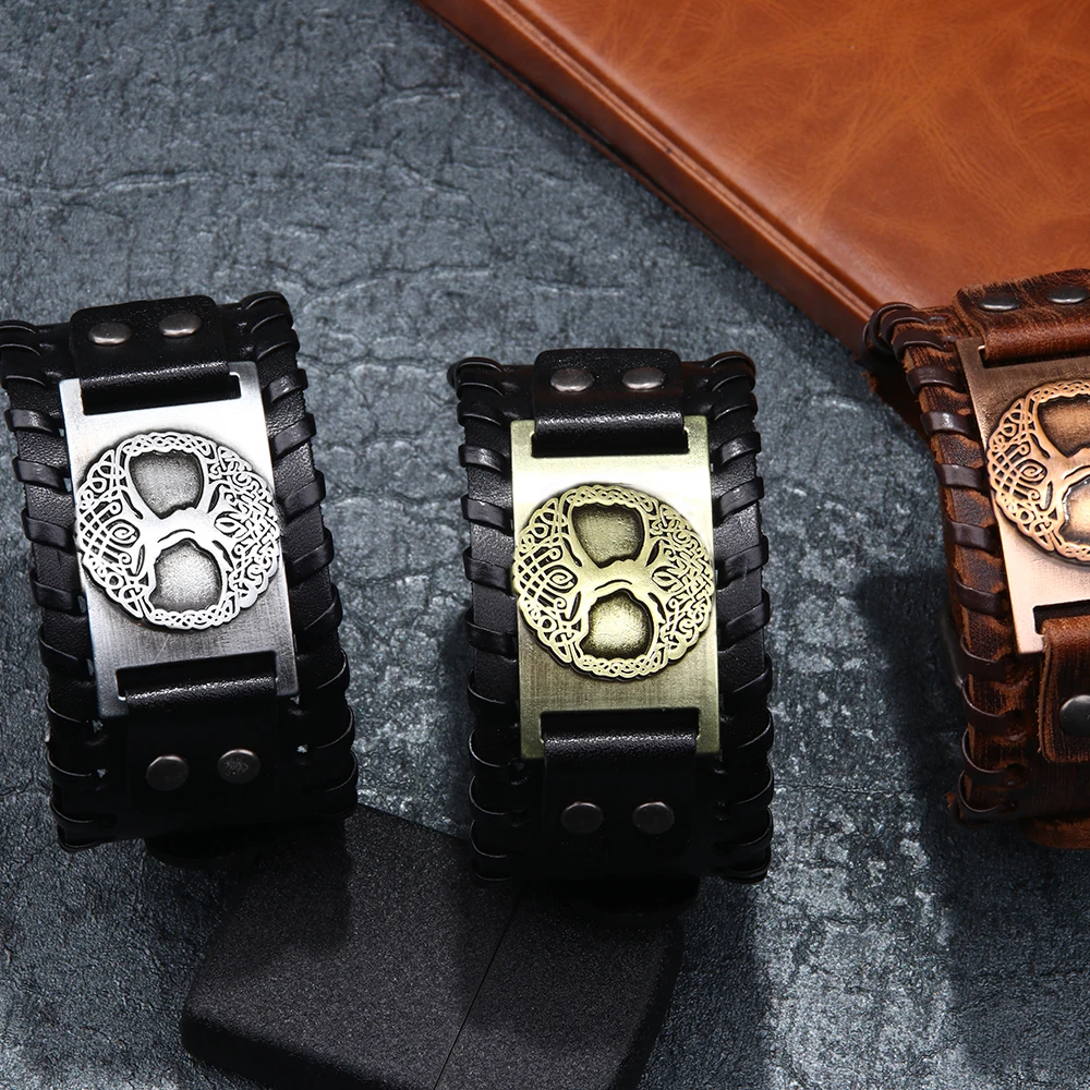 2019 новая жизнь дерево сплав широкий кожаный браслет мужской европейский и