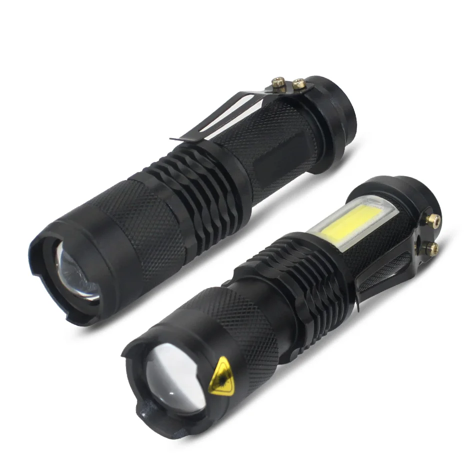 

Waterproof Q5 COB LED Flashlight Portable Torch Light 4 Modes Tactical Flashlights Use 14500 Rechargeable Battery Zoomable