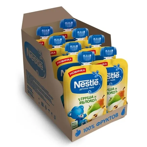 Nestlé Груша Яблоко Пюре пауч с 5 месяцев 90г*8 | Мать и ребенок
