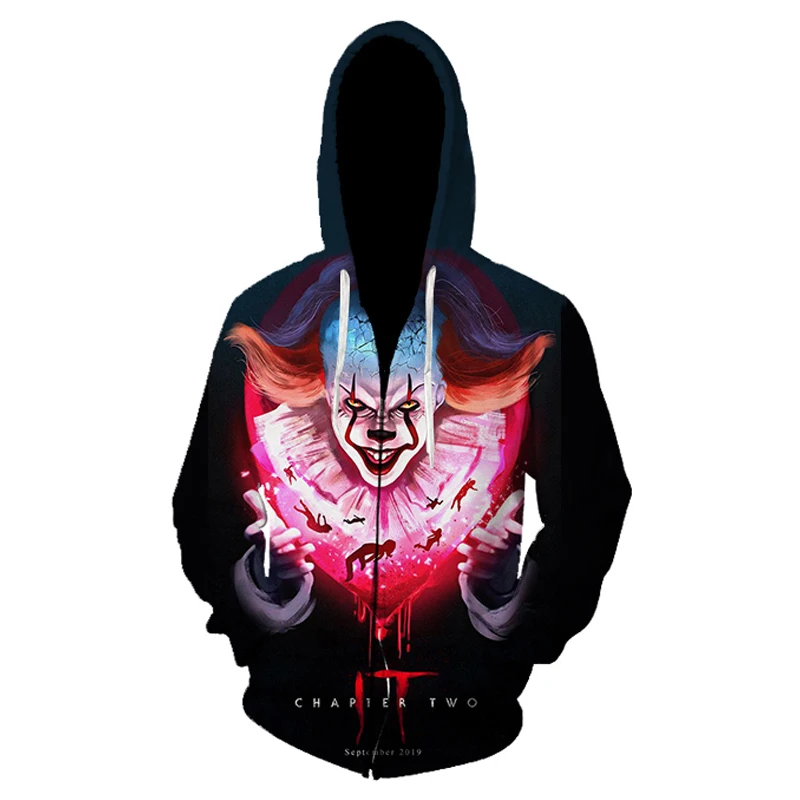 BZPOVB Back The soul clown harajuku Hoodies Cosplay Costumes 3D Printed Sweatshirt zip Cardigan Cartoon hooded Jackets | Мужская одежда