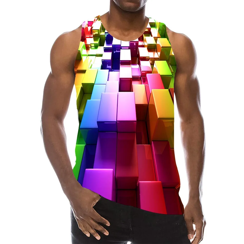 Мужская футболка без рукавов UNEY белая с 3D принтом квадратная майка