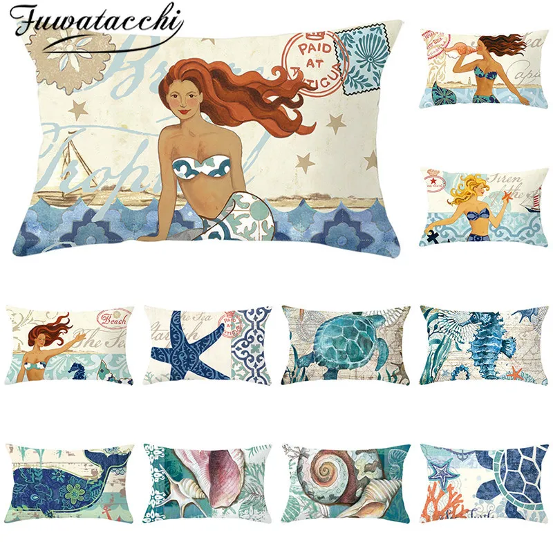 Чехол для подушки Fuwatacchi с рисунком океана русалки морской звезды мультяшная