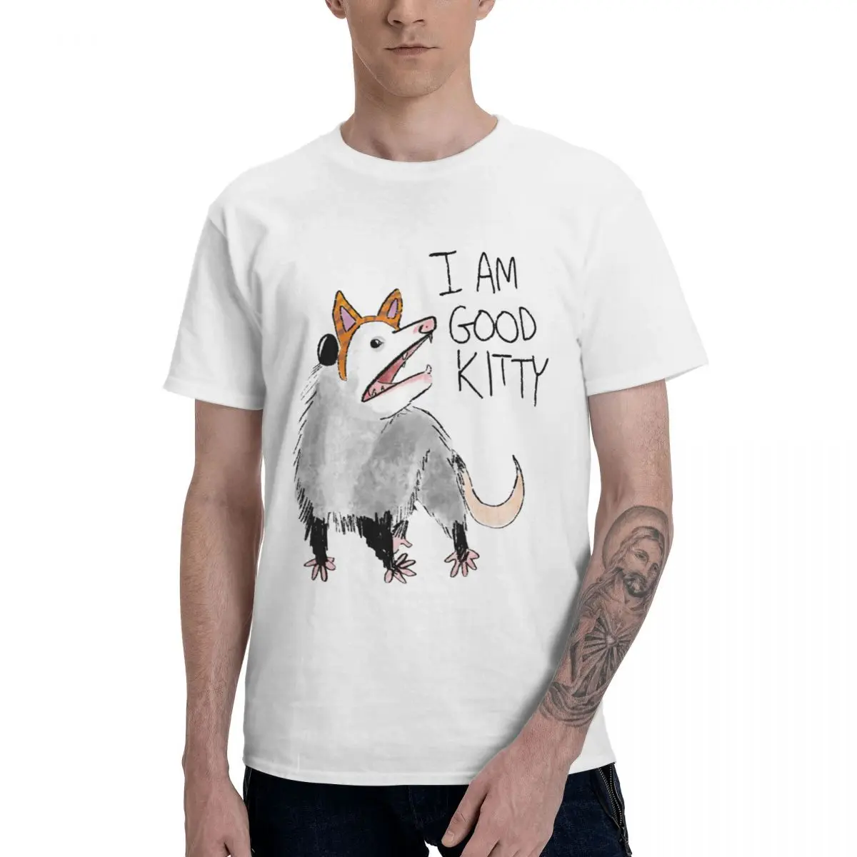 

I Am Good Kitty Funny Opossum Street Cats Rat Pets T Shirt Pure Cotton Crewneck Men T-Shirt Short Long Sleeve Casual Tees Tops