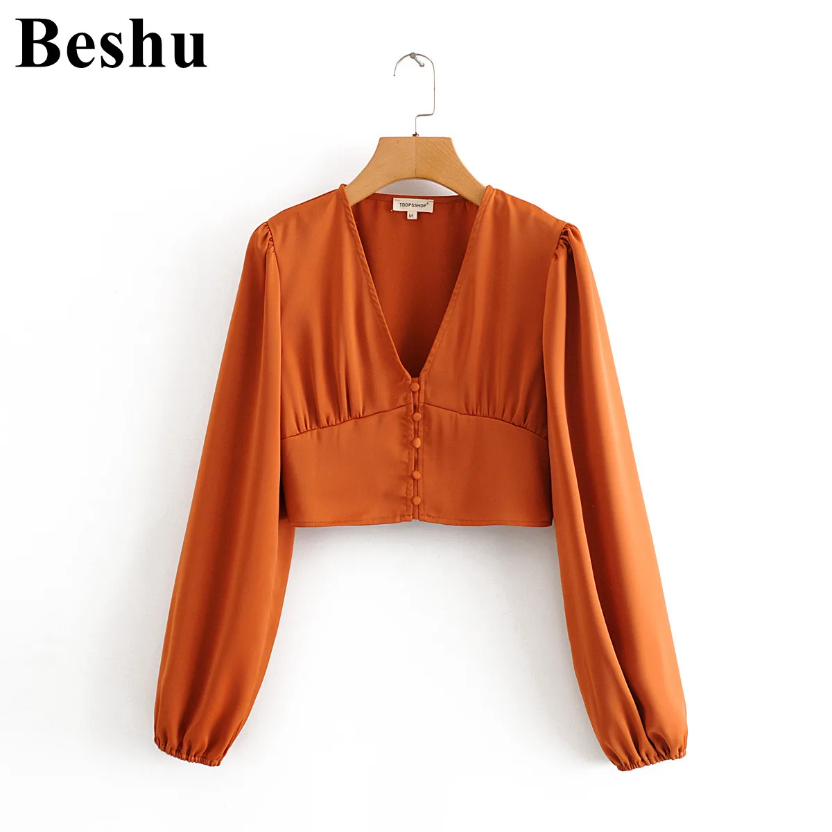 Женские винтажные атласные Блузы za повседневные однобортные блузки оранжевого