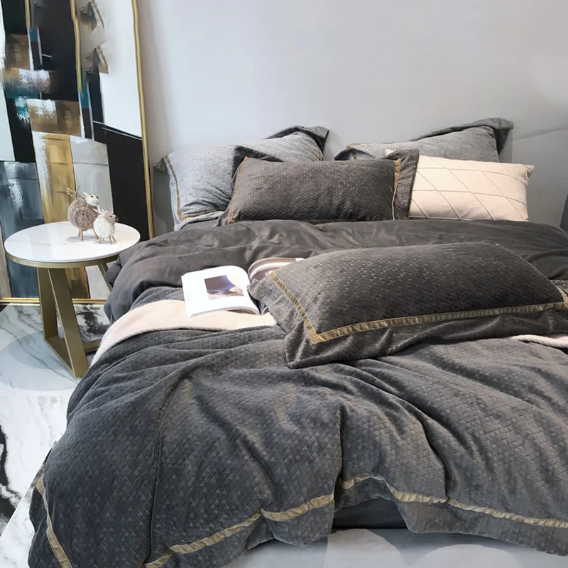 

Simple Winter Bedding Set Double Sided Plush Bedroom Sheet Bed Set Queen Size Designer Bedding Couvre Lit Household Goods DH50FZ