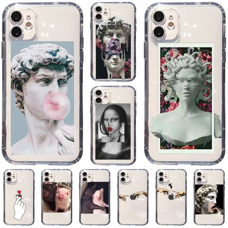 

Great Art Aesthetic David Mona Lisa Phone Cases Transparent Case For Iphone 6 6s 7 8 Plus XR X XS 11 12 Pro Max
