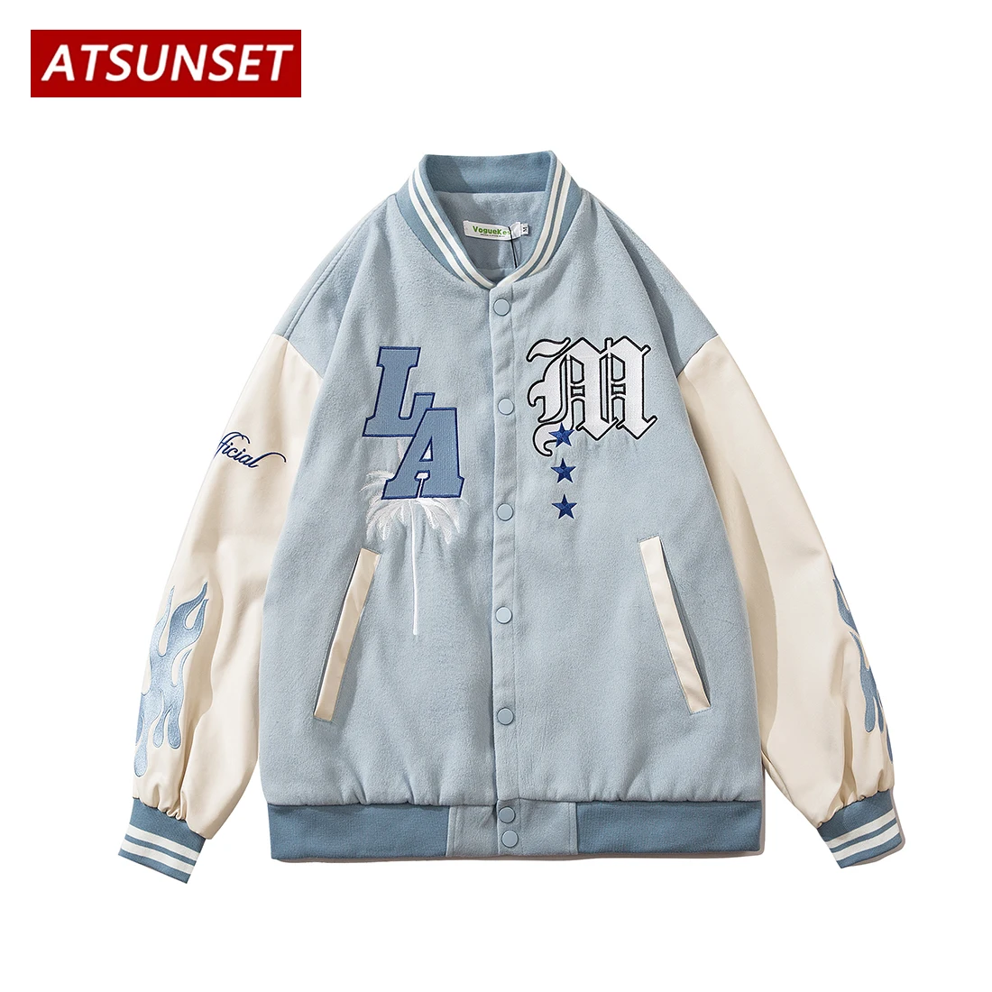 ATSUNSET Big Letter L.A Element Hip Hop Baseball Jacket Harajuku Retro Varsity Jacket Fashion Streetwear Cotton Jacket Coat