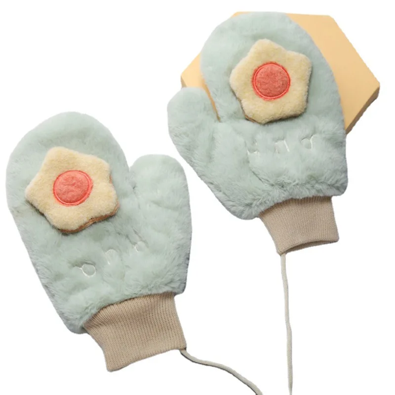 

Зимние женские коралловые флисовые теплые бархатные тянущиеся вязаные перчатки на запястье Мультяшные цветы кружевные буквы плюс плюшевы...