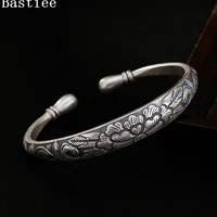 bastiee lotus flower 999 sterling silver bangle silver bracelets for women vintage hmong handmade jewelry