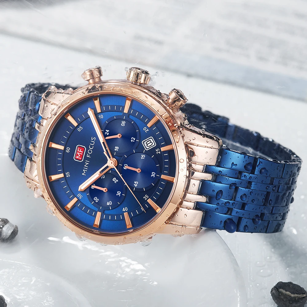 Часы мужские Кварцевые водонепроницаемые со стальным ремешком и 3 часовыми