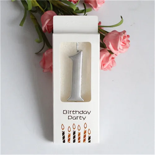 silvery 1 Золотые серебряные розы цифровые свечи на день рождения счастливое украшение для именинного торта Baby Shower свадебные подарки на день рождения украшения торта - Цвет: silvery 1