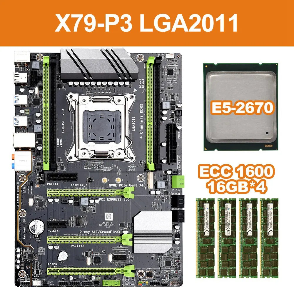 PPYY-X79-P3 LGA 2011 ATX Gaming Motherboard DDR3 RAM Memory NVME M.2 SSD Support for Intel Xeon Core CPU(with E5-2670 CPU) | Компьютеры и