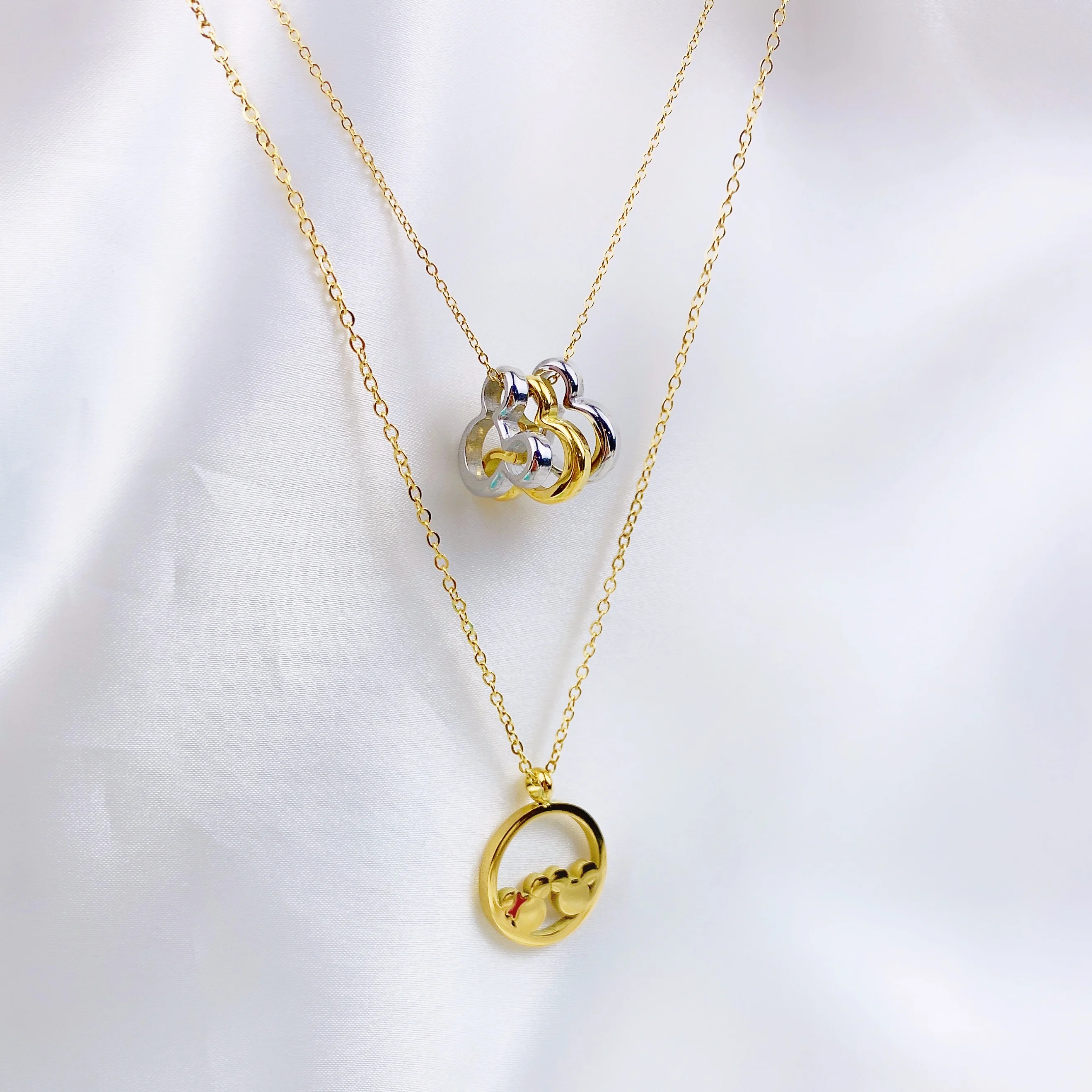 

Cartoon Kawaii Mouse Pendant Necklace Titanium Steel Chain Necklace Inlaid Crystal Fashion Trendy Women Jewelry Birthday Gift