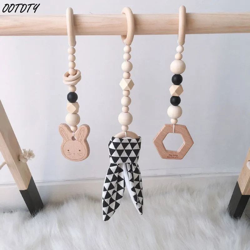 3Pcs/Set Nordic Cartoon Baby Wooden Rabbit Ear Toy Pendant Gym Fitness Rack Ornament Toddler Infant Room Decorations | Игрушки и хобби