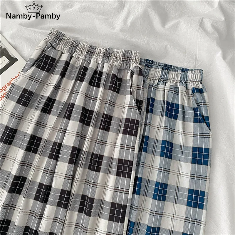 

Summer simple female straight vintage plaid casual pants harajuku women loose sweatpants new fashion spring high waist pants new