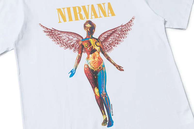 High street print short sleeve T-shirt trendy street loose contrast Angel print round neck Short Sleeve Tee