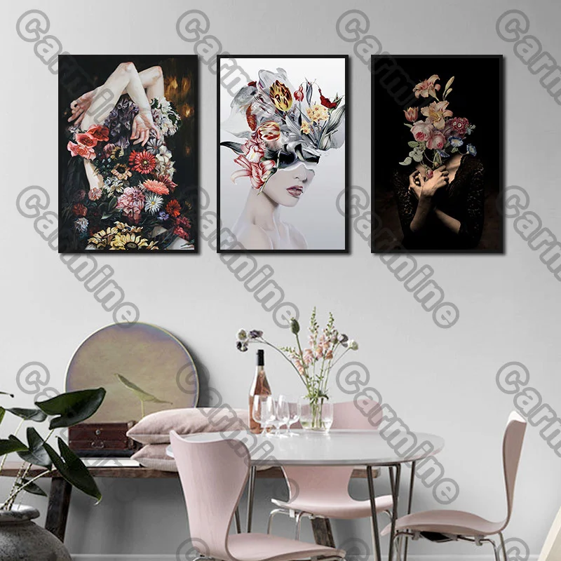 

Poster Beauties Flowers Cover Figure Canvas Painting and Prints Wall Art Pictures Decoration for Living Room 3Pcs Frameless