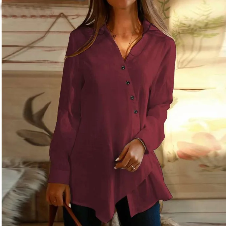 

Spring Women Lapel Temperament Commute Single-Breasted Solid Color All-Match Shirt Women Tops Button Up Shirt Women Shirts
