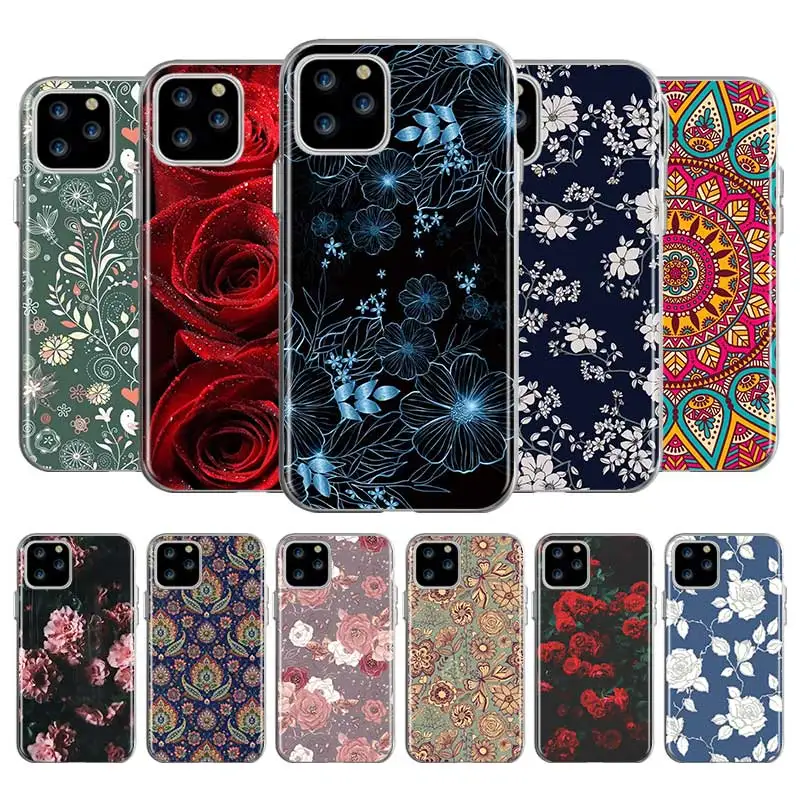 Винтажный чехол из ТПУ с цветами розы для Apple iPhone 11 Pro Max XS XR X 7 8 6 6S Plus 5 5S SE 2020