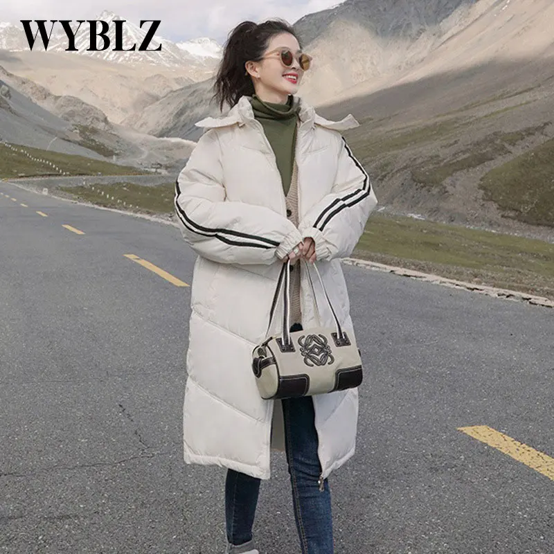 2021 Winter Down Jacket Cotton Padded Women's Korean Fashion Cotton Jacket Loose Thickened Knee Length Padded Jacket Black White