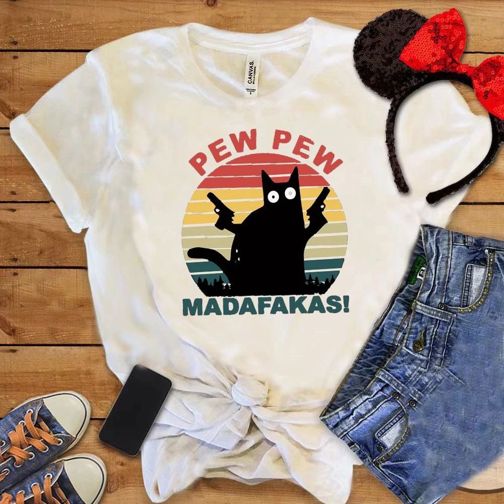 

Футболка Pew Madafakas, футболка с графическим принтом для пар, Забавный мультяшный Кот