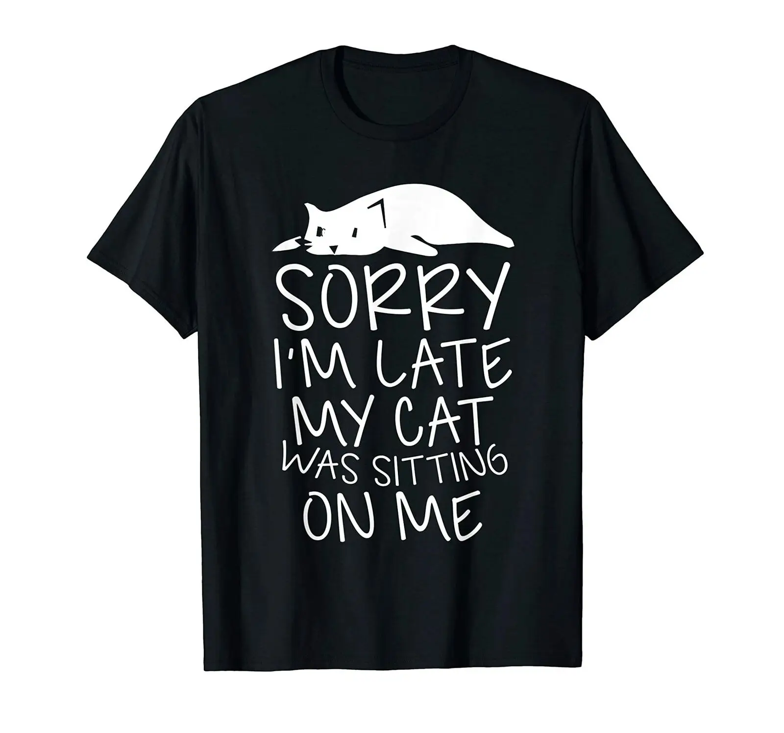 

2021 Summer Men's T-shirt Sorry I'm Late My Cat Was Sitting on Me Funny Cat Lover Print Pattern Street Hip-hop Cotton T-shirt