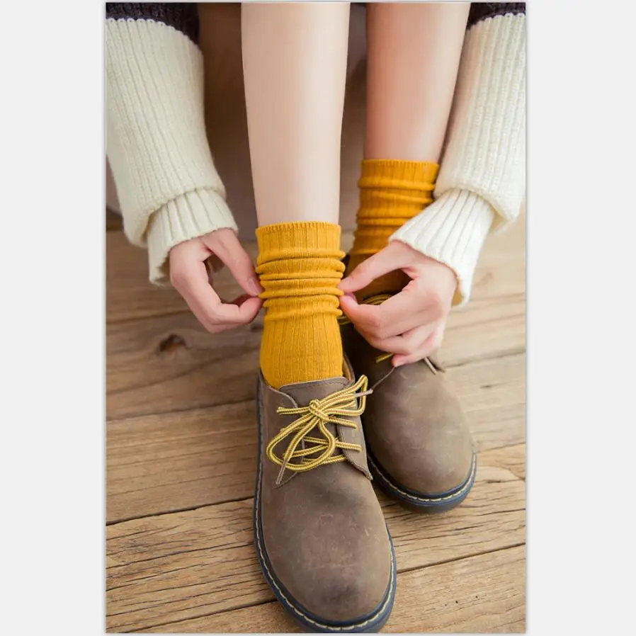 Thick Cotton Crew Socks for Women  6 Pairs/Lot Ribbed Knit Warm Winter Socks Black Mustard Wine Ivory Ankle Socks