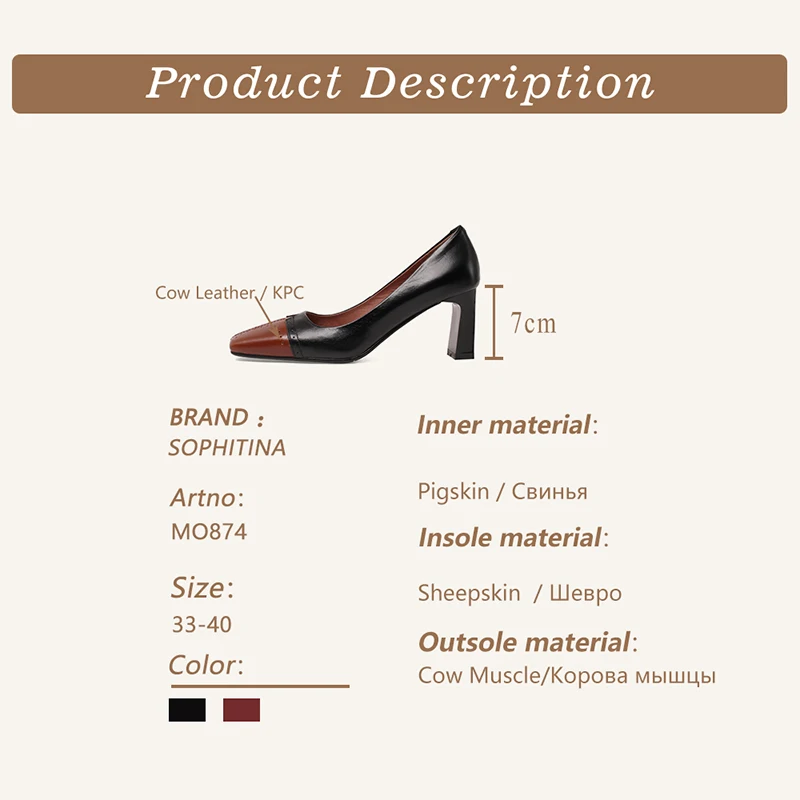 

SOPHITINA Pumps Women Fashion Red Wine Premium Leather Lady Shoes Mix-Colors Square Toe High Heels Casual Female Shoes MO874