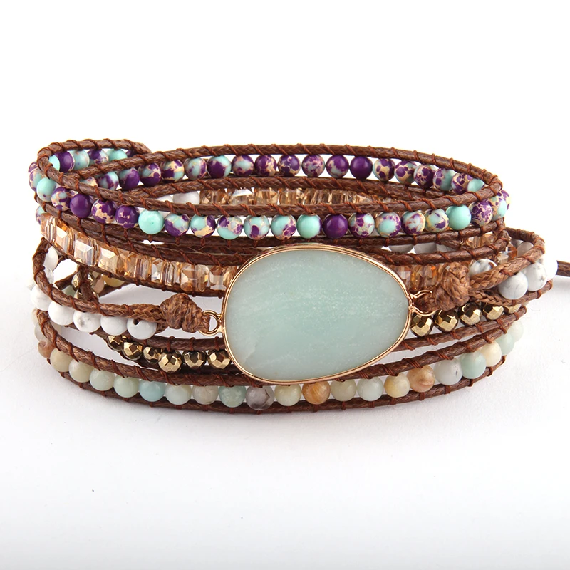 RH Модные женские кожаные браслеты ручной работы далматинские Jasp смешанные