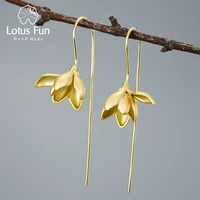 lotus fun real 925 sterling silver earrings designer fine jewelry 18k gold elegant magnolia flower dangle earrings for women