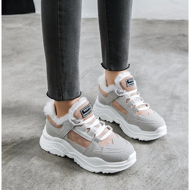 Женские меховые кроссовки зимняя теплая обувь зимние ботинки на платформе
