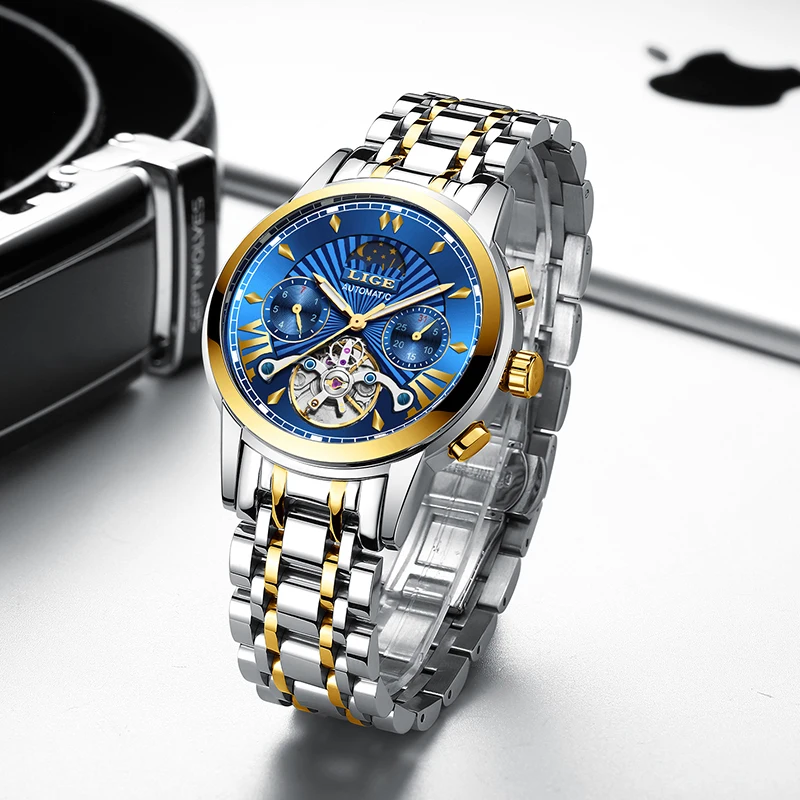 2019 популярные мужские часы LIGE Новые Топ Роскошные деловые автоматические