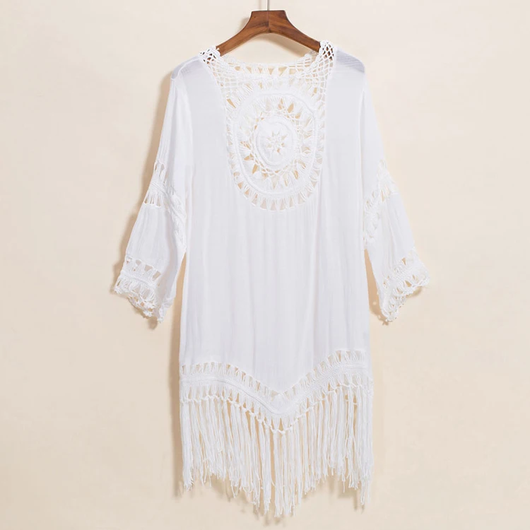 

A2109 Women Fashion Crochet Swimwear Rayon Beach Summer Dress With Tassel