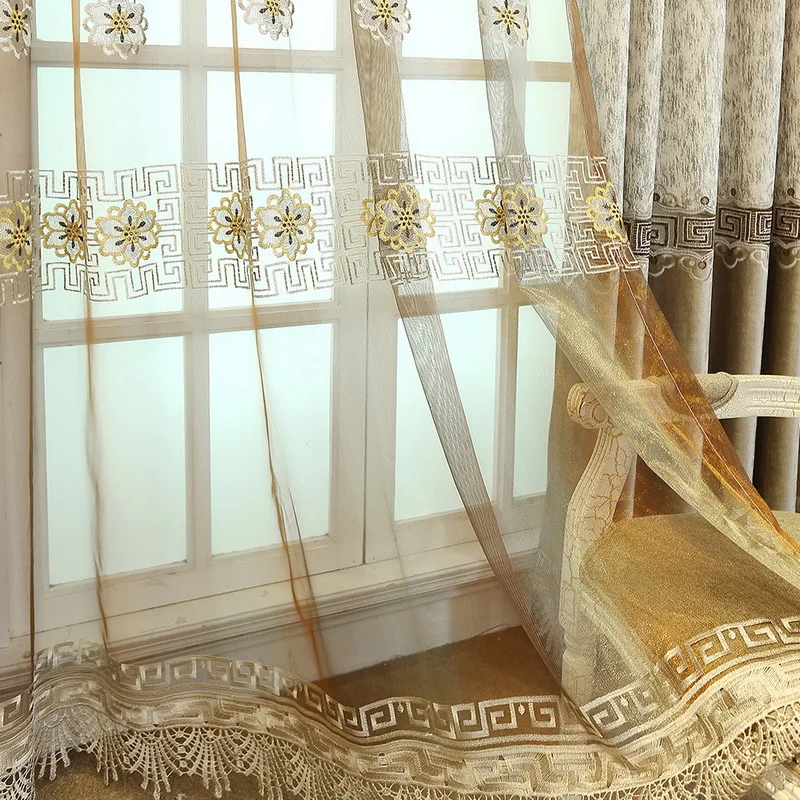

New Chinese-Style Luxury Embroidered Curtains For Living Room Bedroom Coffee Stitching Blackout Curtain Fabric Finished