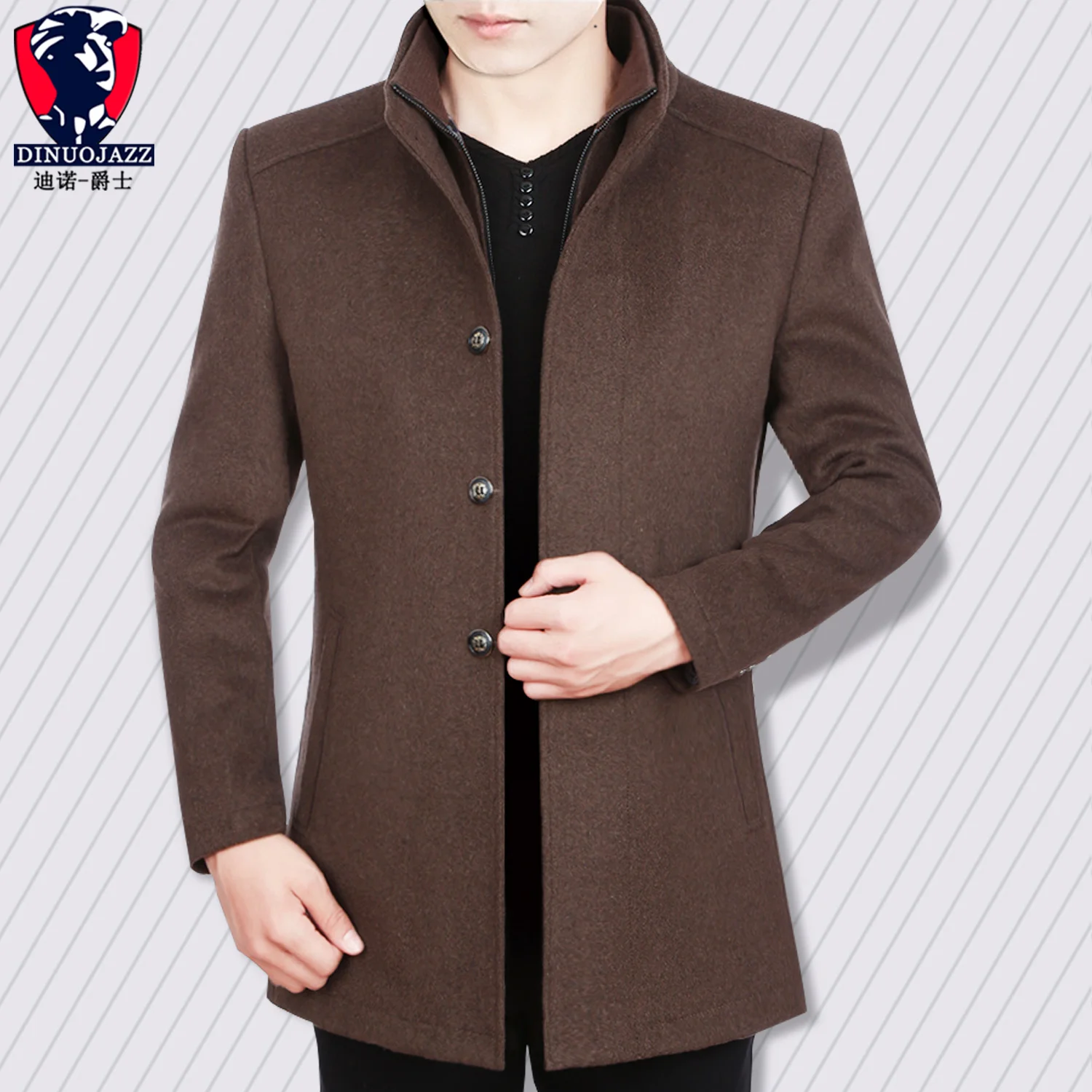 Коричневая куртка мужская флисовая зимняя шерстяной Тренч Теплый Повседневный