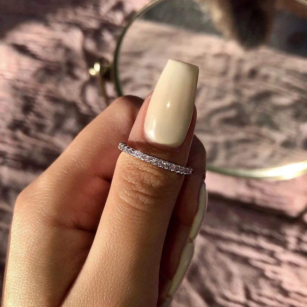 Luxury Women's Silver Color Single Row Round AAA Cubic Zirconia Rings For Women Fashion Wedding Band Girl's Party Jewelry |