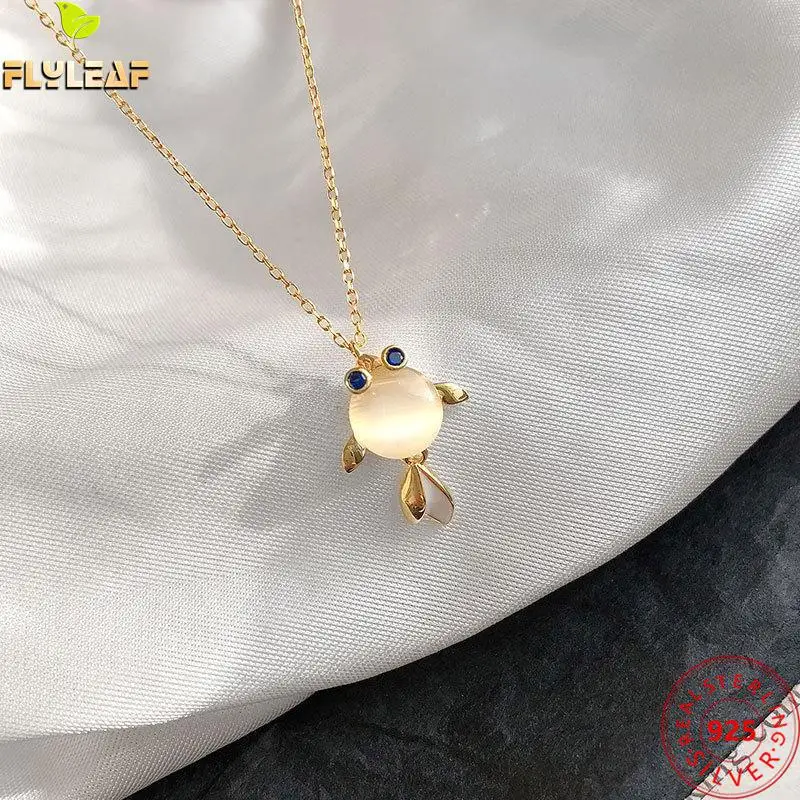 

100% 925 Sterling Silver Necklace For Women Little Goldfish Opal Zircon Necklaces & Pendants Fashion Chain Fine Jewelry