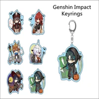 fashion anime genshin impact key chains diluc acrylic figure hutao xiao keychain cute bag keyrings fans collection prop gift