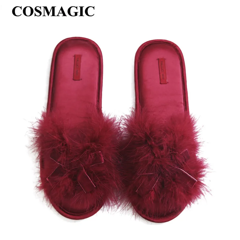 Женские Вьетнамки с перьями COSMAGIC легкие домашние тапочки бантом милые для