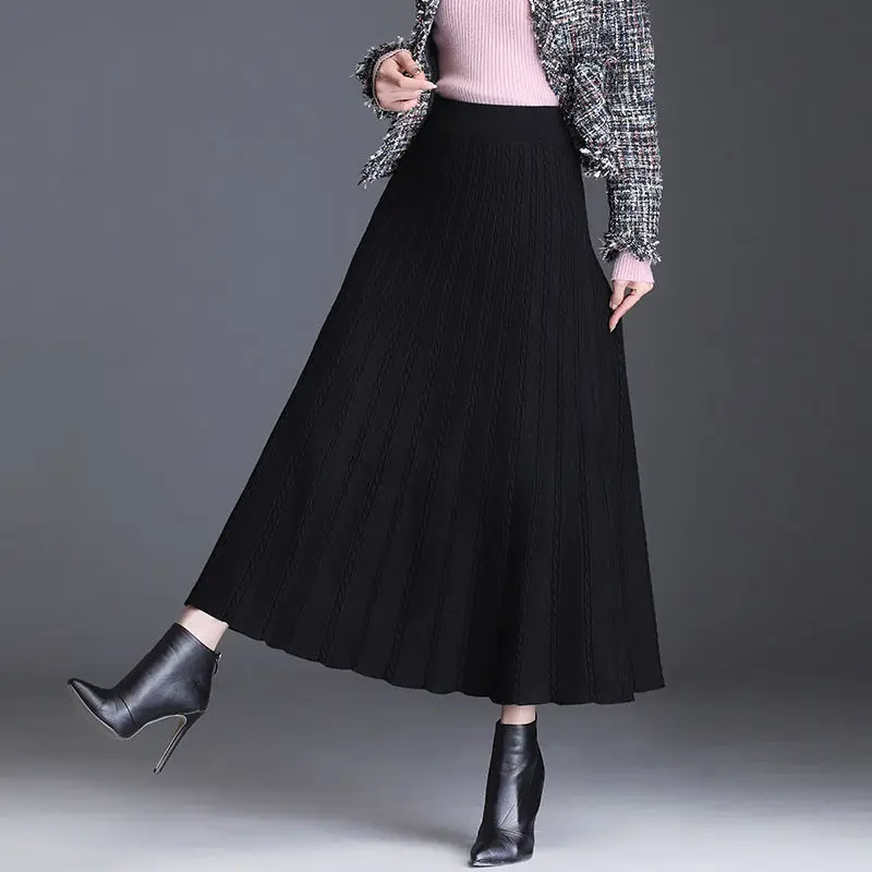 

Женская трикотажная юбка средней длины, элегантная плиссированная юбка трапециевидной формы до колена с высокой талией, модель Y336 в Корейс...
