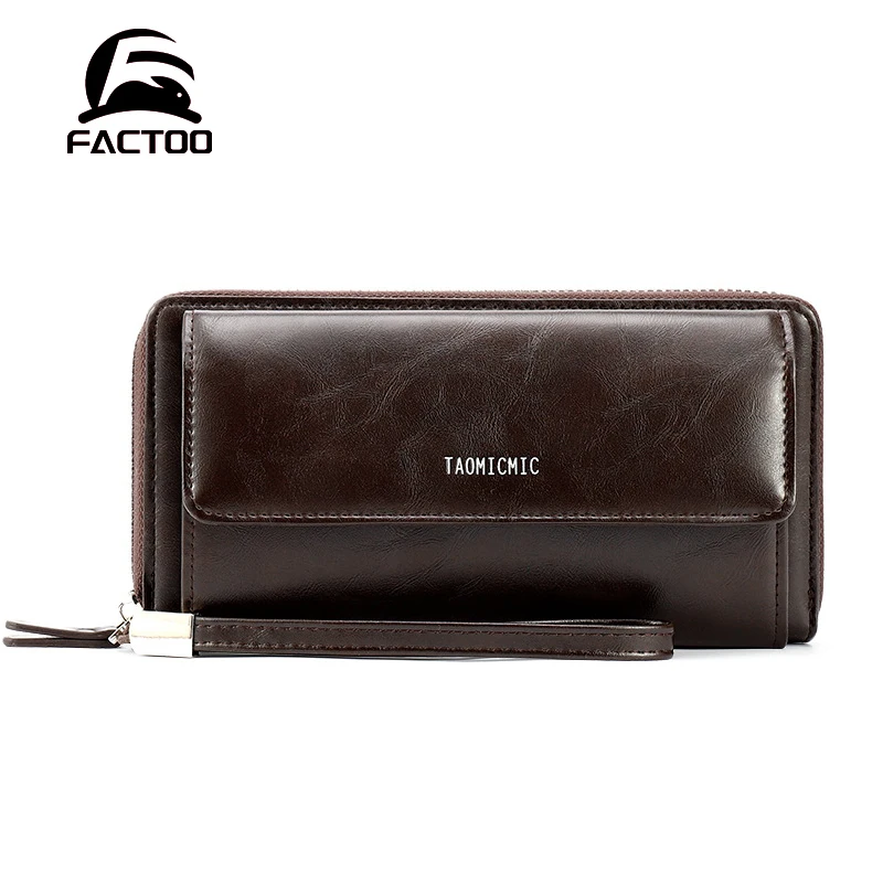 

FACTOO Men's Long Wallet Male Zipper Purse Card Holder PU Leather High Capacity Money Bag High-Quality Clutch Business Briefcase