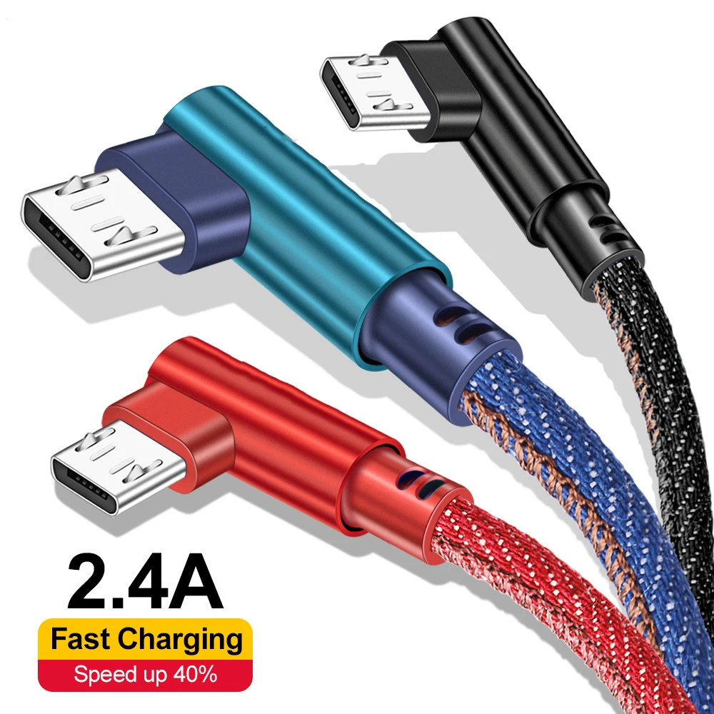 2 м 90 градусов Micro USB кабель для быстрой зарядки Samsung S6 Xiaomi Redmi Android телефон шнур