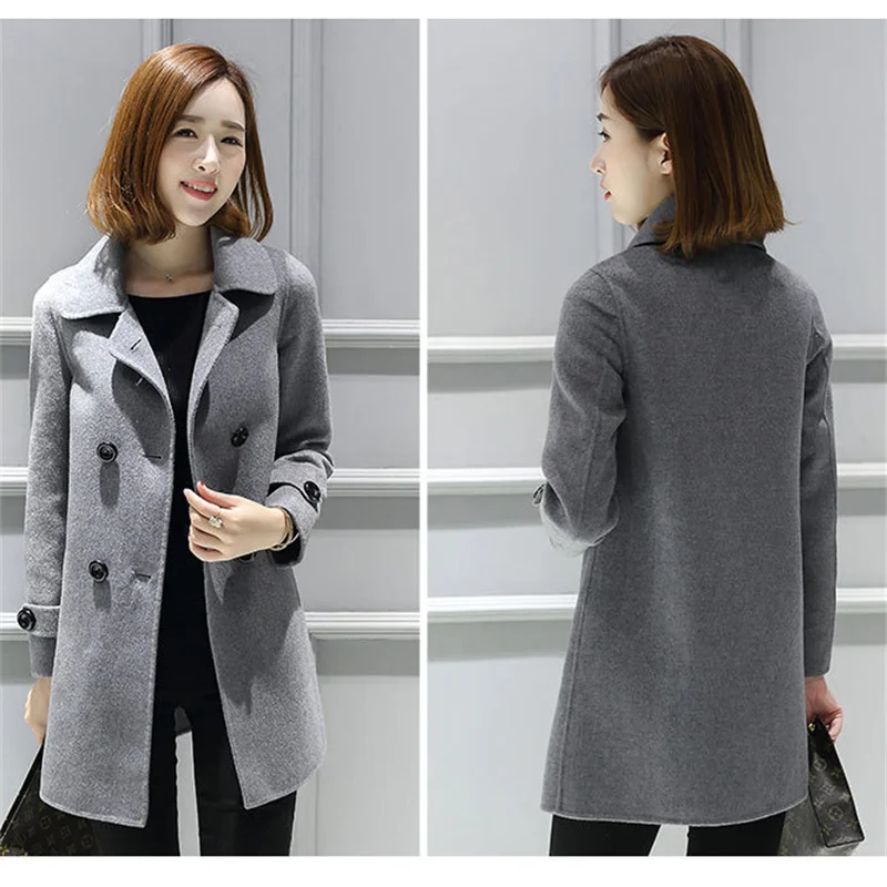 Женское шерстяное пальто красный серый розовый облегающий Топ с длинным рукавом