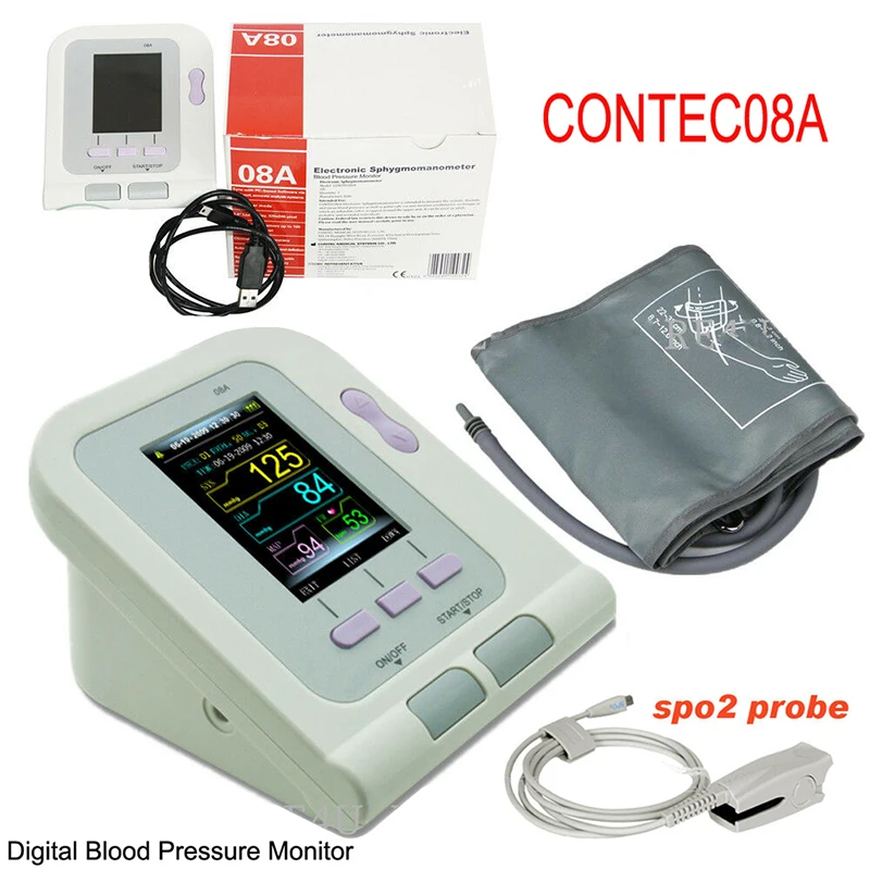 

CONTEC08A Portable Digital Blood Pressure Monitor NIBP With Adult Cuff And Adult Digital Integrative SpO2 Probe Sphygmomanometer