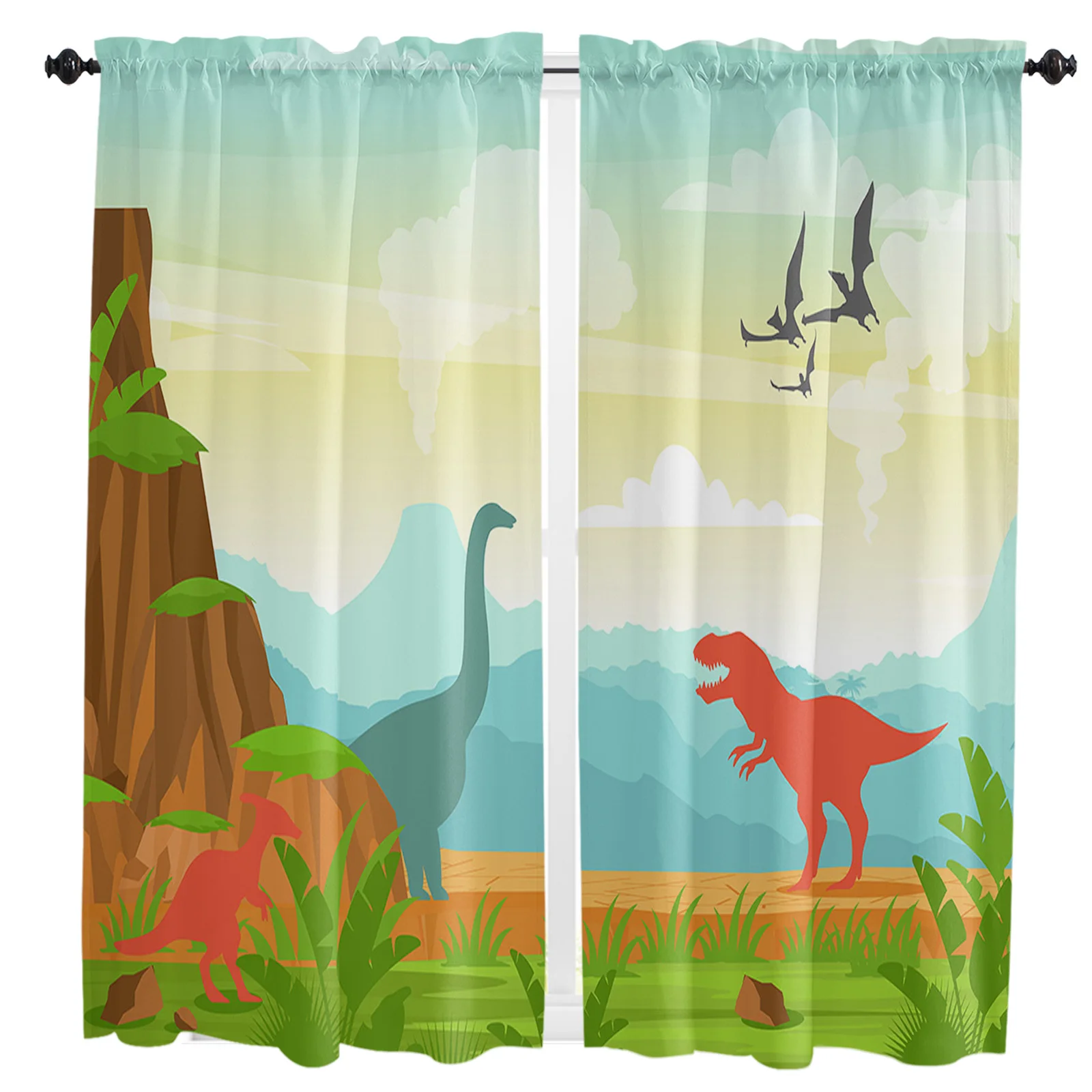 

Занавеска С мультяшным динозавром Юрского периода, домашний декор для гостиной, кухни, балкона, спальни, украшение для внутреннего дворика