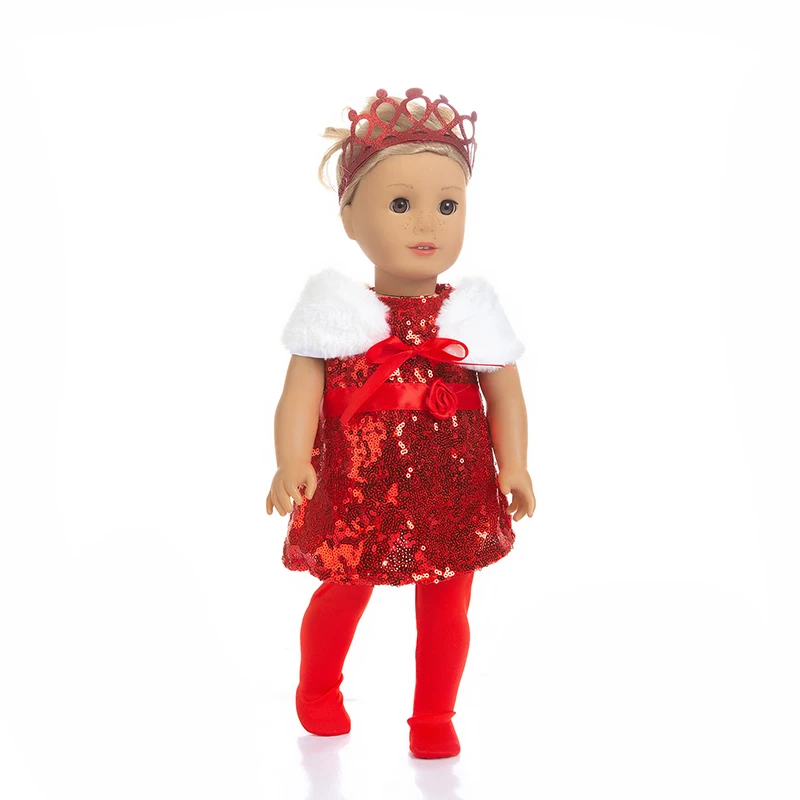 

Hot Sale Baby New Born Fit 18 inch Doll Clothes Accessories Crown Headband Sequin Dress For Baby Birthday Festival Gift