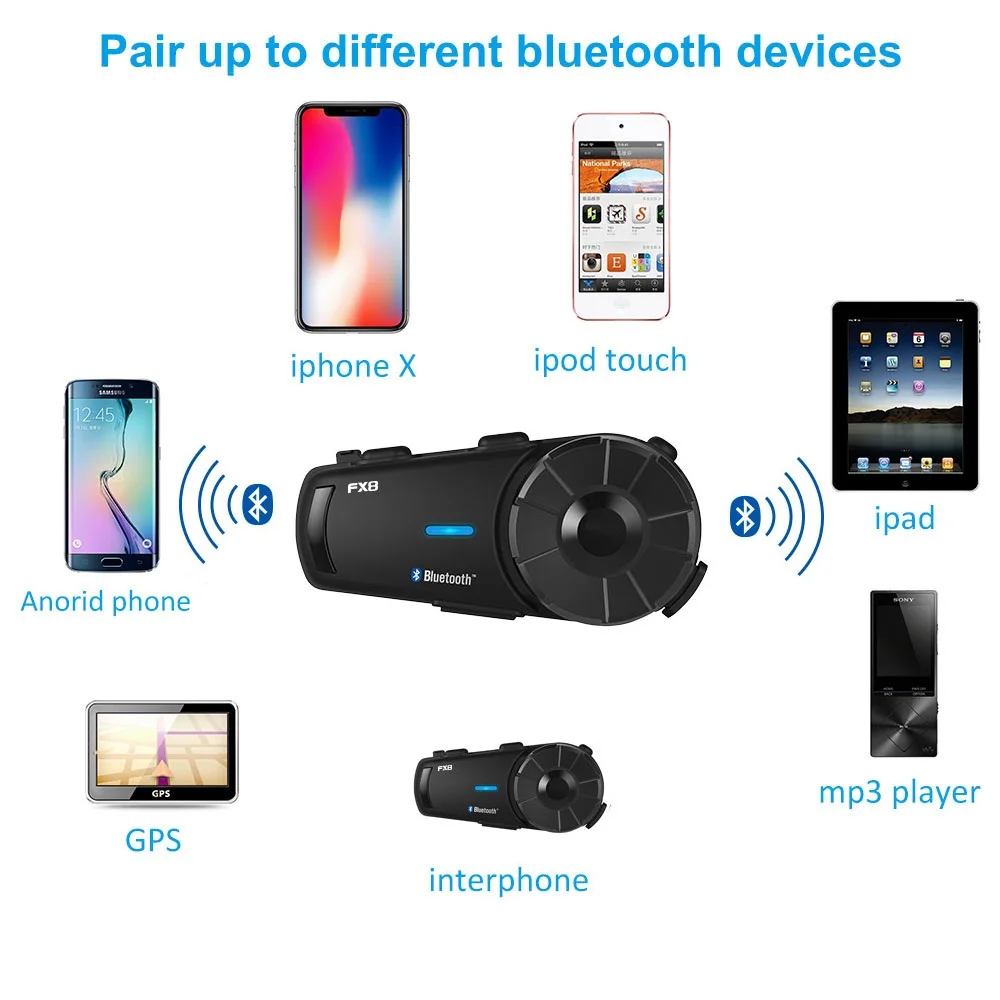 Fodsports 2 шт FX8 мотоциклетный шлем Интерком 8 Rider 1000 м шлем Bluetooth гарнитура группа Интерком Moto Intercomunicador FM