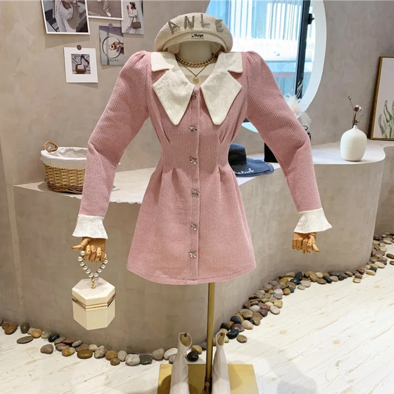 Новинка Осень-зима корейский шикарный воротник Питер Пэн однобортные милые